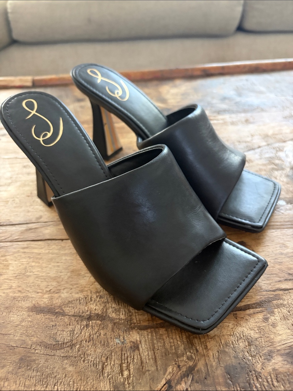 Sam Edelman Carmen Black Women's Square-Toe Slide Heels - Leather